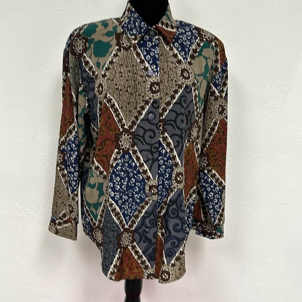Susan Graver set - multi color long sleeve blouse size S and skirt size M